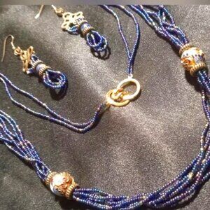 Vintage two Phoenix beaded & layered necklace & earrings set. Necklace 32 inch